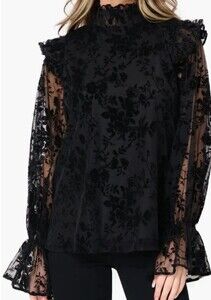 Gibsonlook Flocked Mock Neck Lace Blouse.  Pristine/Like new condition
